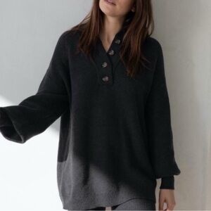 Women's Charcoal Grey Lunya Button-Up Sweater And Pant Set